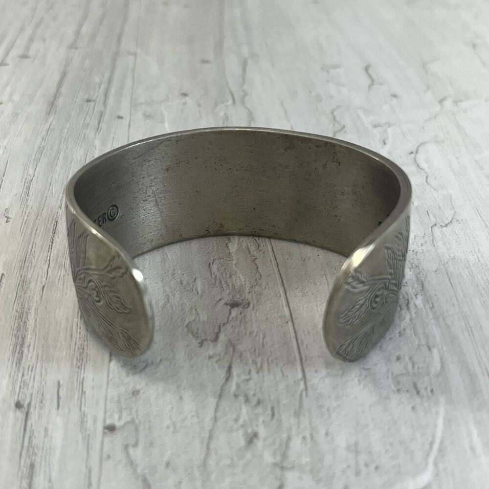 Salisbury Pewter Rose June Flower Of The Month Silver Cuff Bracelet - Picture 3 of 7